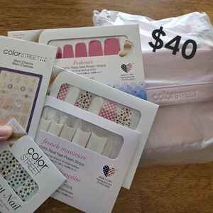 Color Street Nail Polish Strips Set And Make-up Bag - Pink, Red, Blue, White